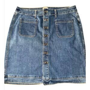 St Johns Bay Womens Blue Denim Button Front Mini Skirt Size 16 Patch Pockets